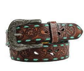 Angel Ranch Ladies Belt 1 1/2'' Turquoise Buck Lace Brown